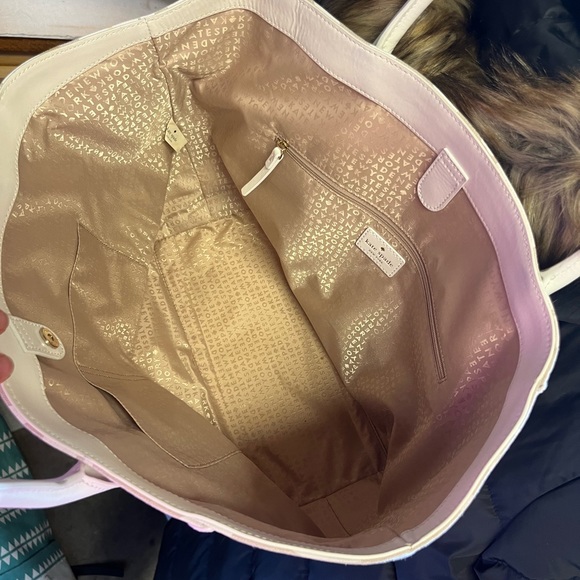 Kate Spade Gray White Leather Canvas Floral Tote Bag - Picture 2 of 3